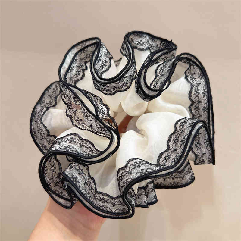 Double Layer Intestine Ring Hair Rope Organza Lace Edge Hair Ring