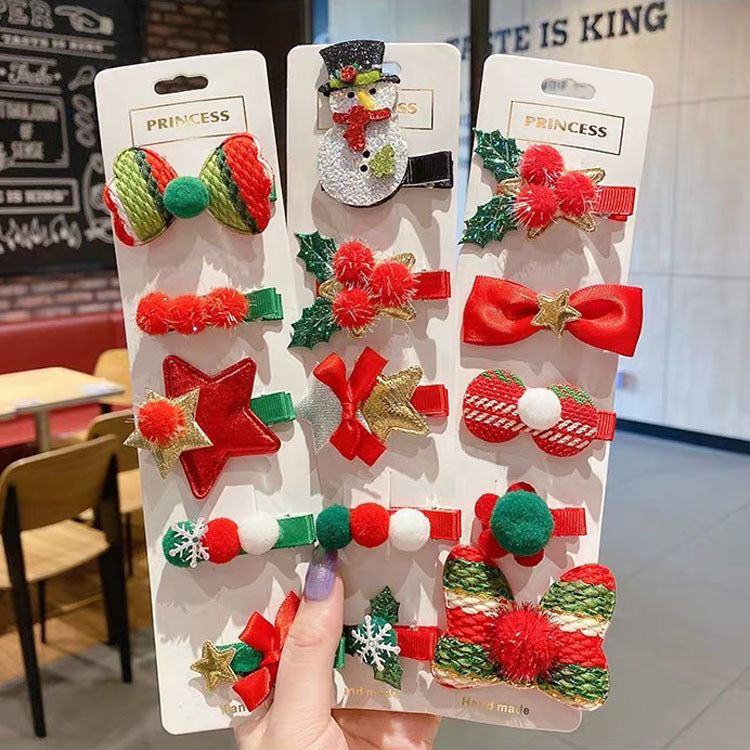 Bowknot Hairpin Cute Headwear Cartoon Cloth Bell Elk Snowflake Christmas Tree Barrettes Suit