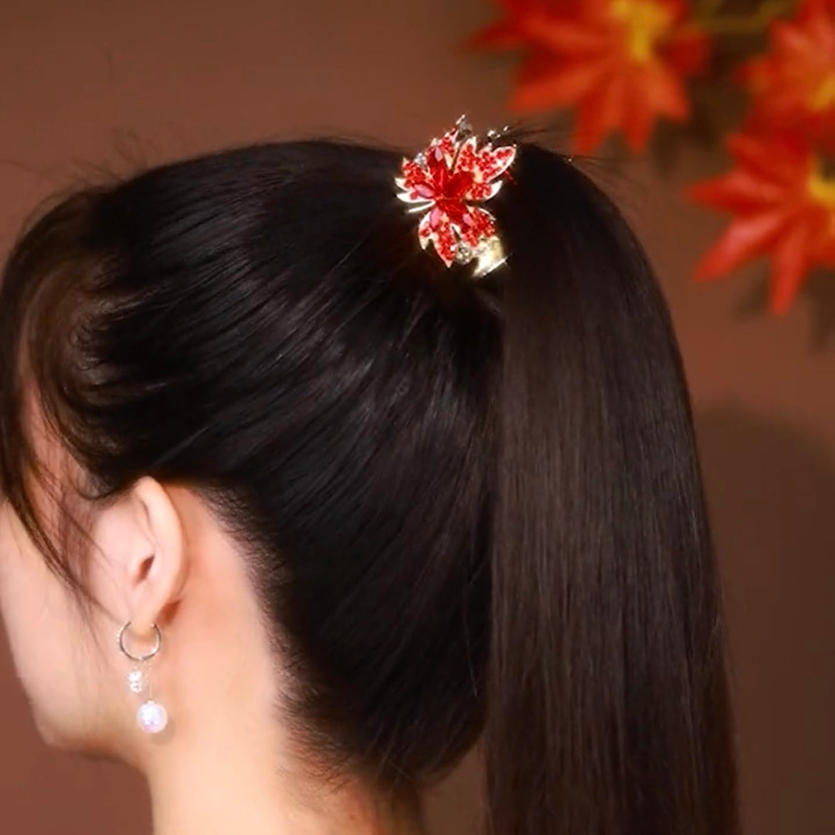 Best Women's Fashion Simple Red Maple Leaf Half Tie Hair Clip