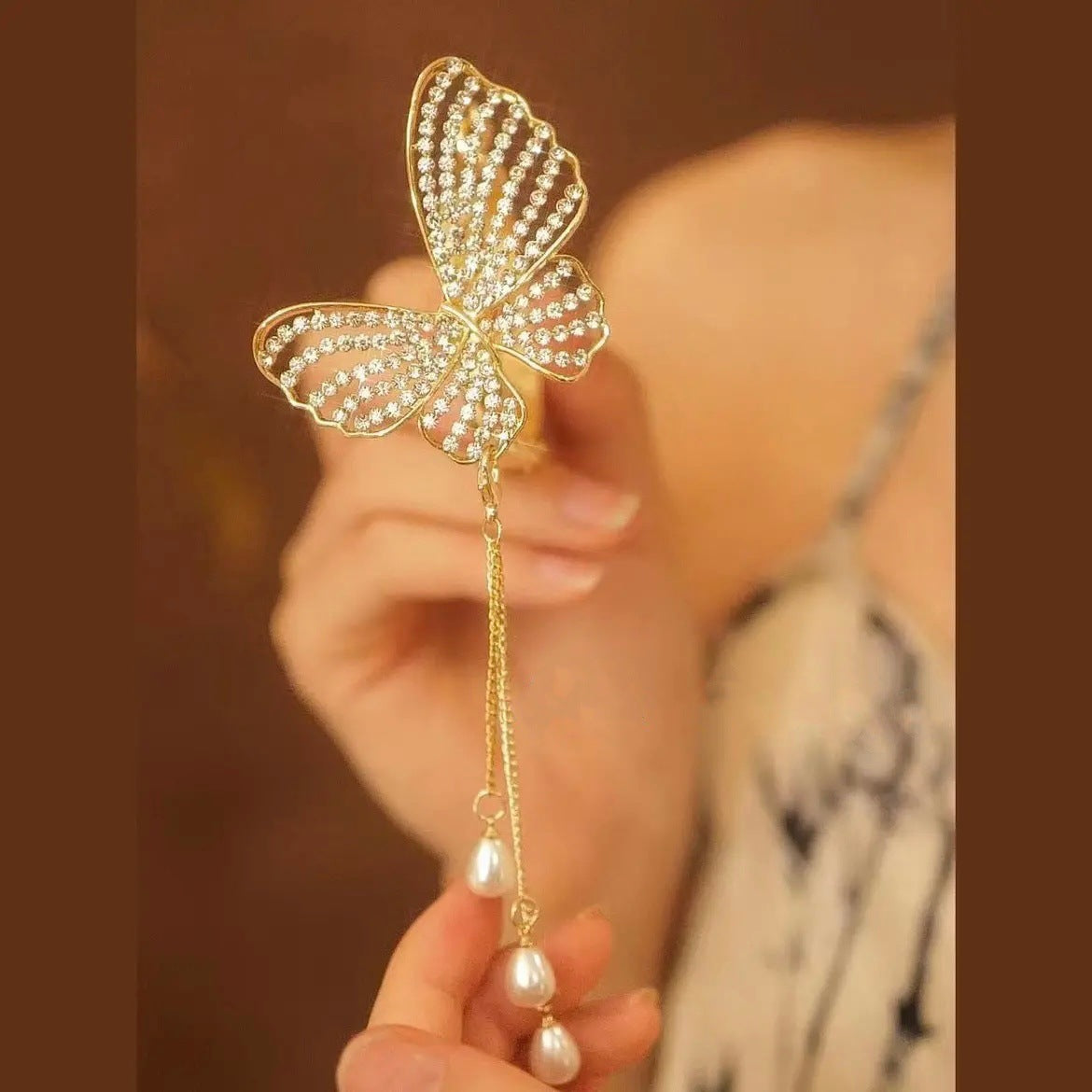 Best Super Fairy Butterfly Diamond Tassel Horsetail Hair Clip
