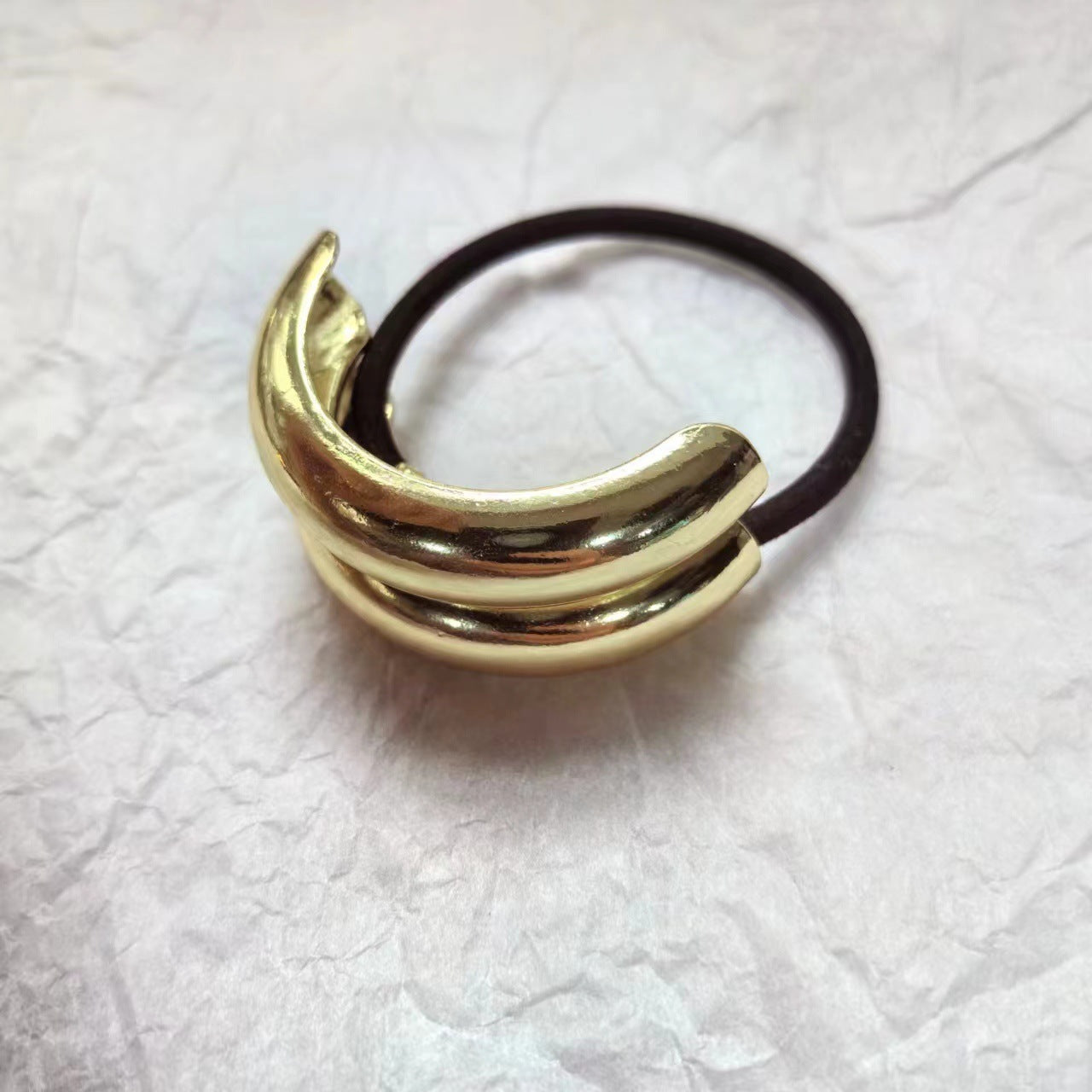 Minimalist Alloy Ring Semi-curved Hair Ring Online Influencer Head String High-end Leather Case Hair Rope
