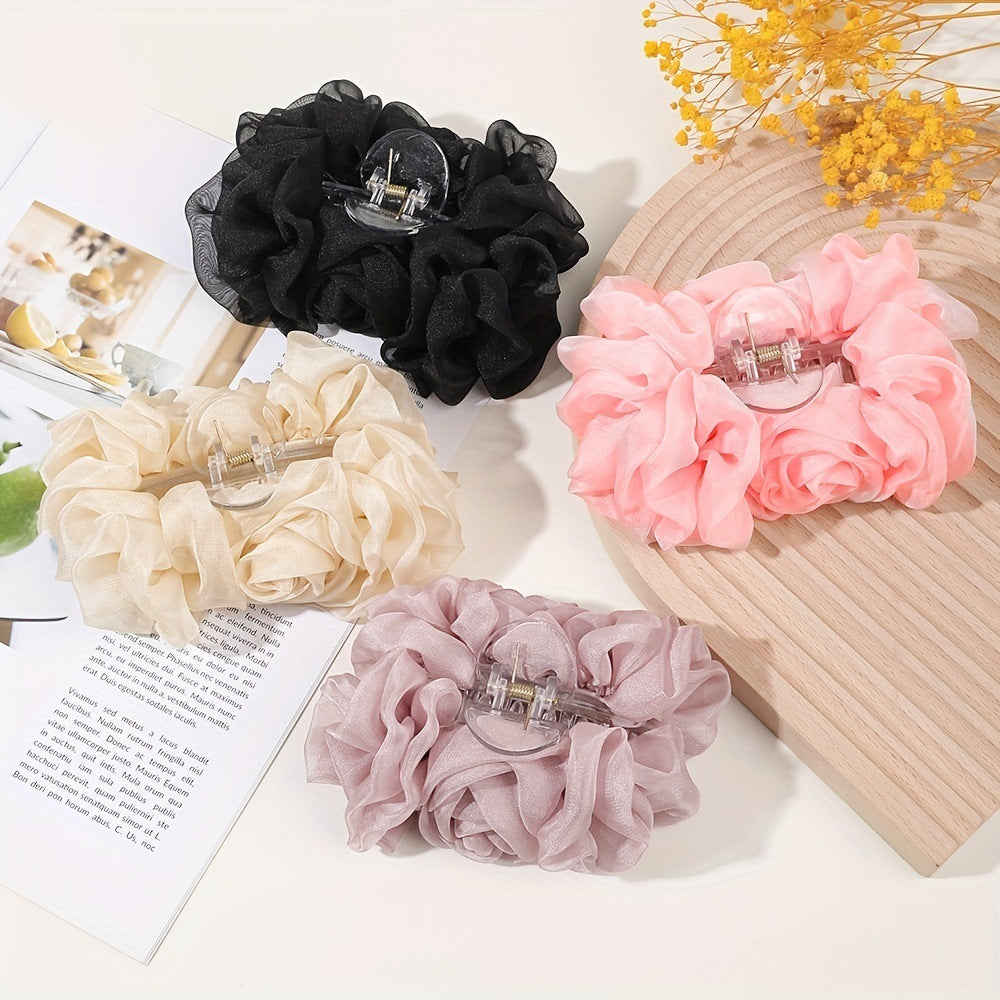 Chiffon Bow Barrettes Back Head Updo Hair Claw