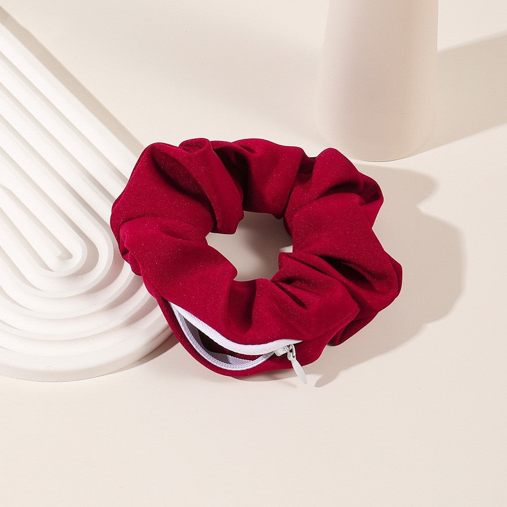 Solid Color Velvet Cloth Zipper Large Intestine Hair Ring