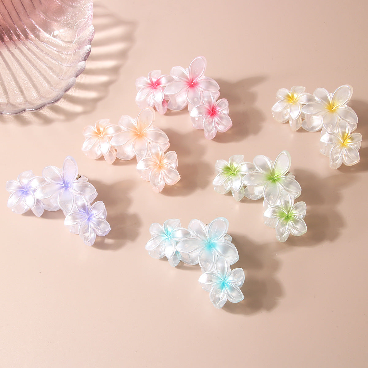 Pearlescent Plumeria Rubra Barrettes Updo