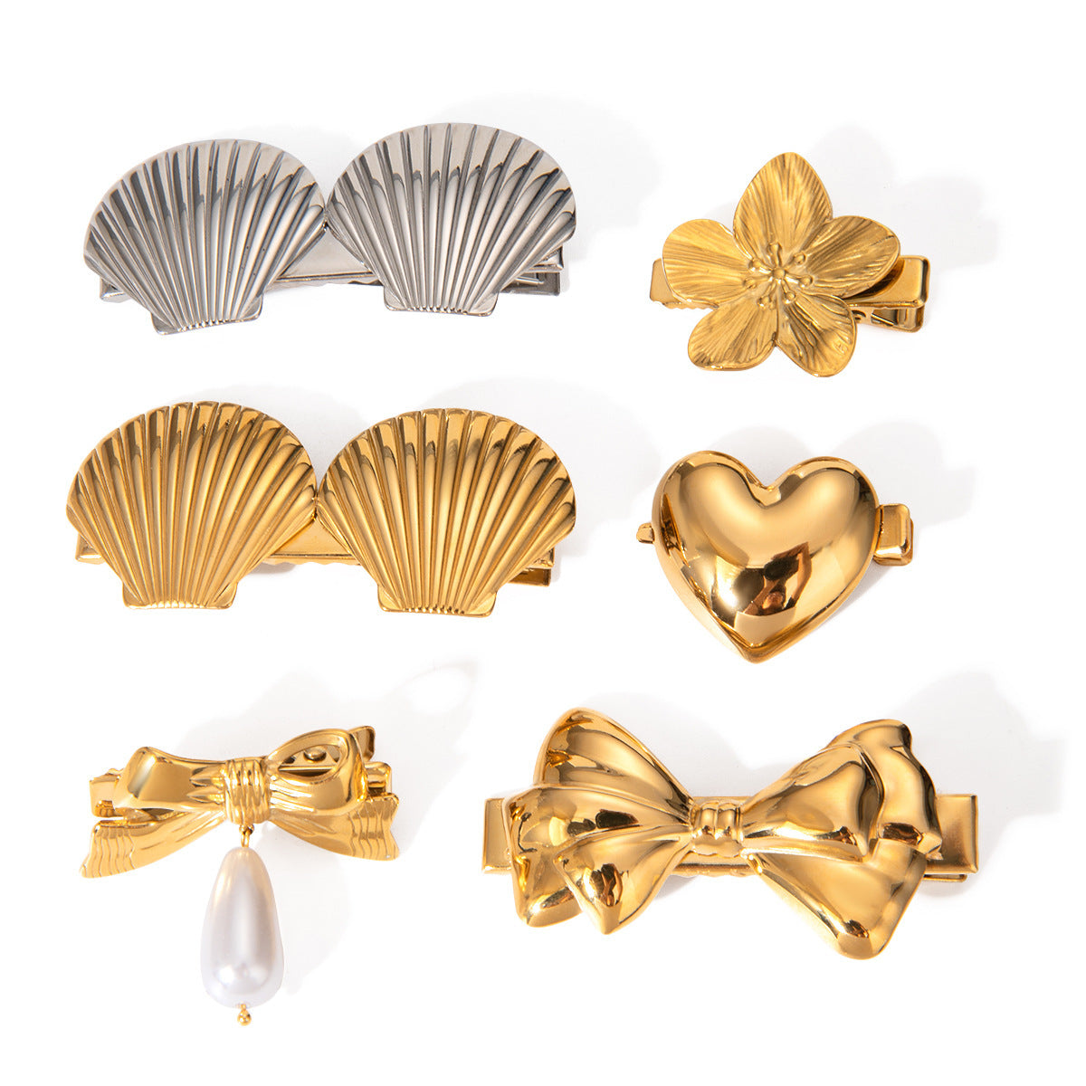 18K Gold Stainless Steel Double Bow Barrettes Women