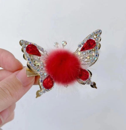 Women's Fashionable Mink Fur Moving Butterfly Hair Clip