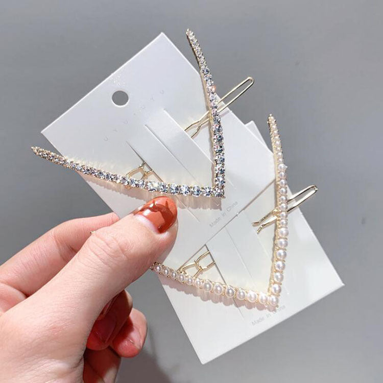 V-shaped Clip Rhinestone Pearl Hair Accessories