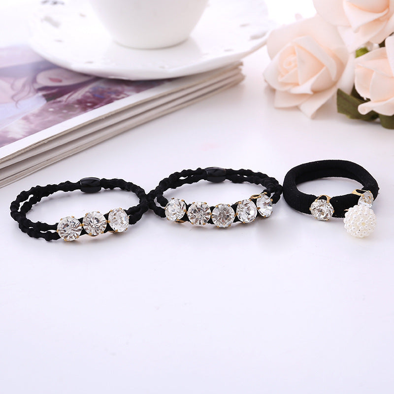 Hair Band Black Seamless Strong Pull Constantly 3 Diamonds Towel Ring