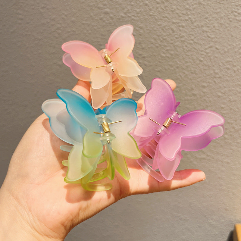 Gradient Color Double Butterfly Frosted Hair Clip