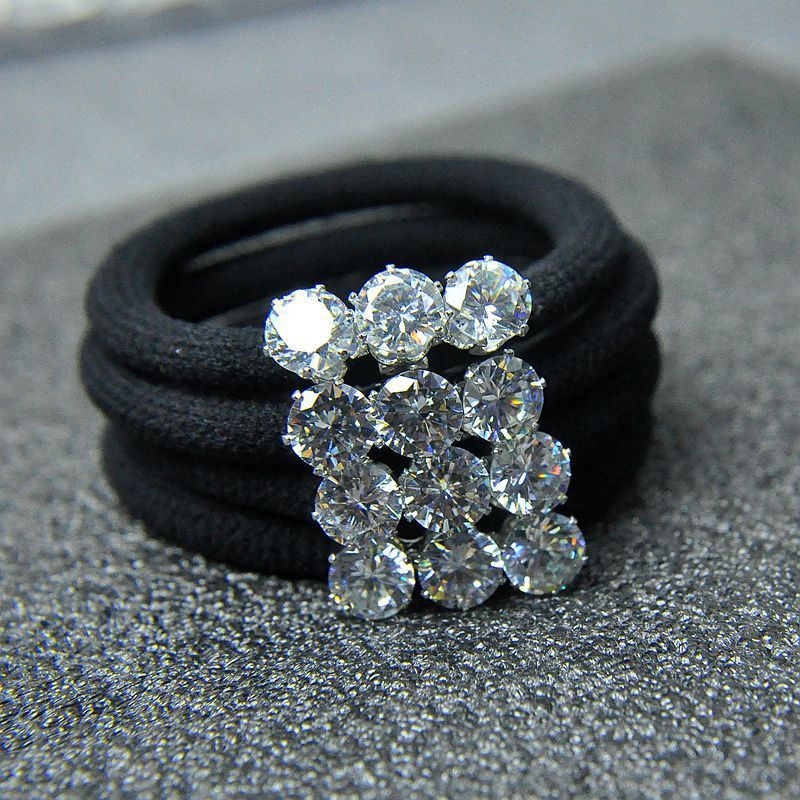 Korean Hair Accessories Zircon Rhinestone Black Hair Ring Hair Rope High Elastic Durable Rubber Band
