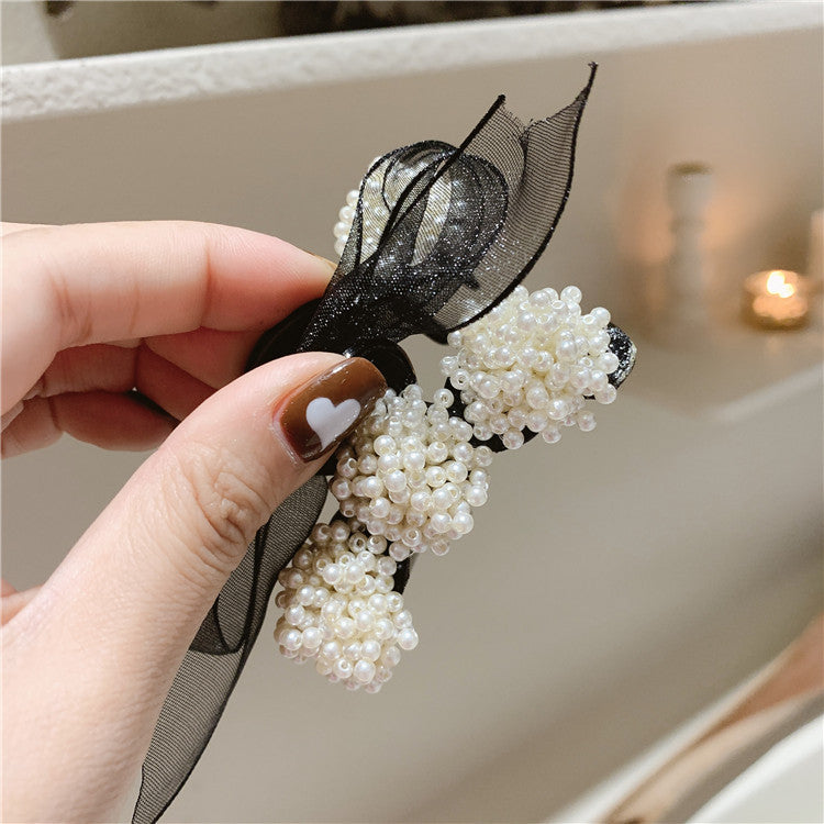 Best Korean Pearl Bow Hair Accessories Autumn Hair Grabbing Clip Hair Claw