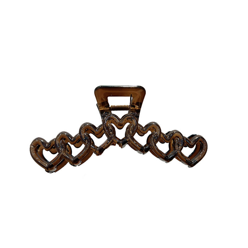 Transparent Brown Large Size Hollow Heart-shaped Barrettes