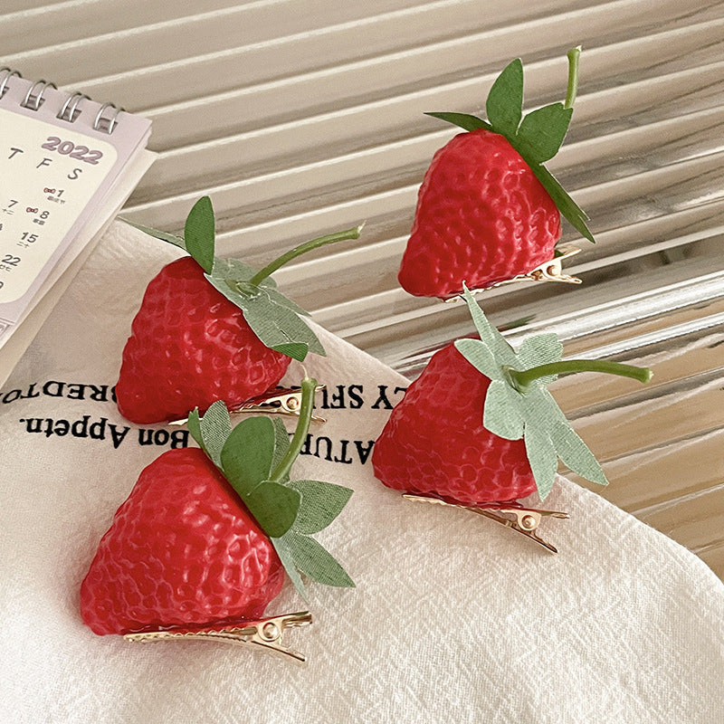 Cute Simulation Stereo Strawberry Barrettes Female Funny Quirky