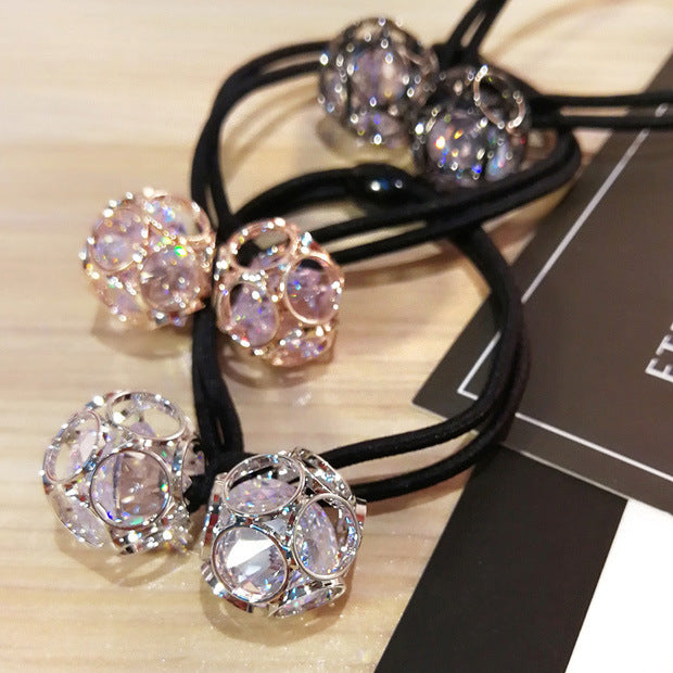 hair accessories headdress new alloy zircon hair ring  double ball rubber band hair rope