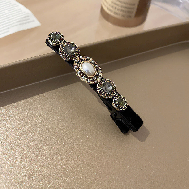 Retro Baroque Rhinestone Pearl Barrettes Female Word Clip Side Clip