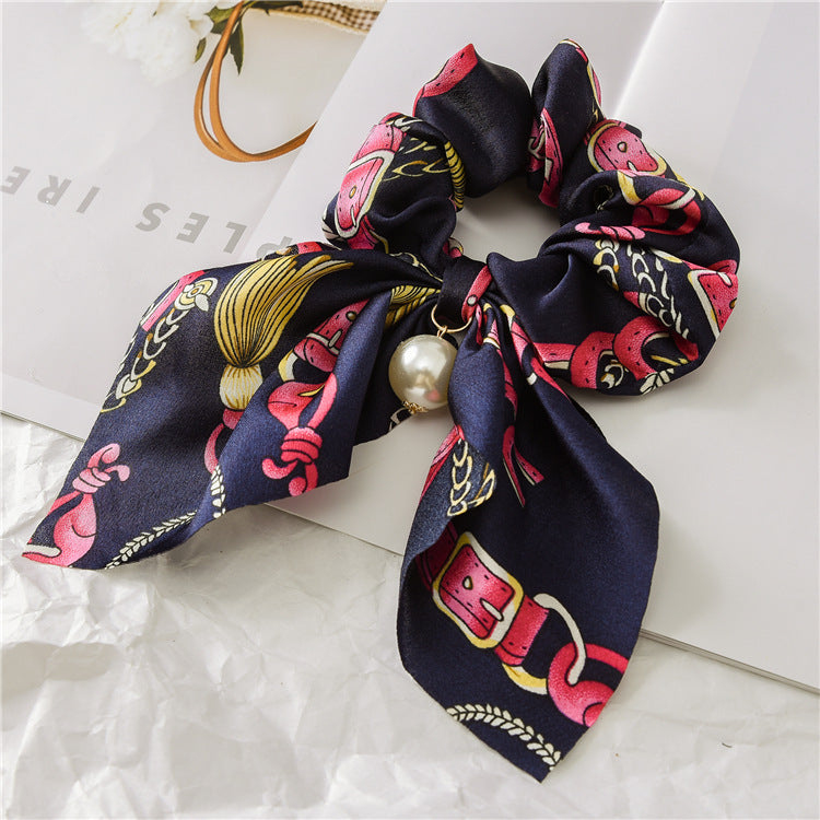 Pearl Pendant Large Intestine Scrunchies Hair Knot Knotted Big Bow Hair Rope