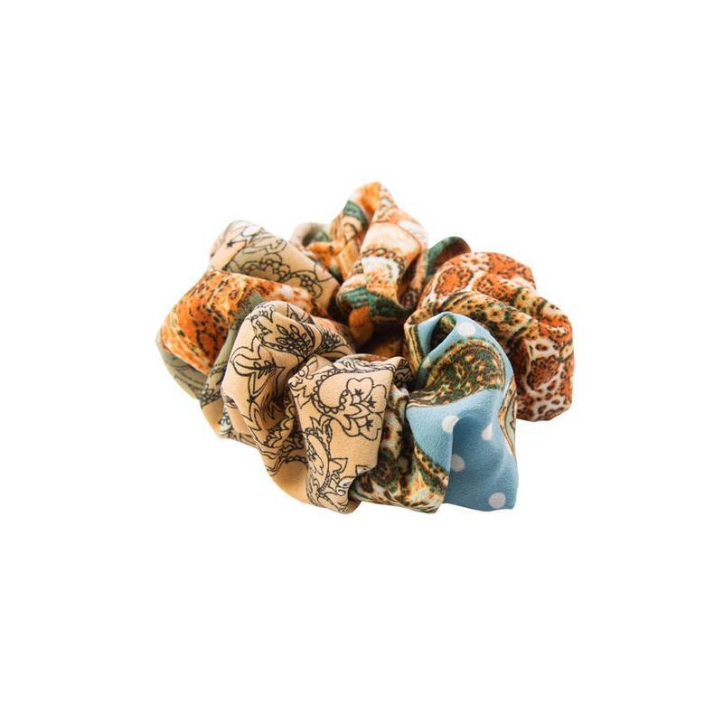 Retro cashew flower silk scarf printing blue hair ring