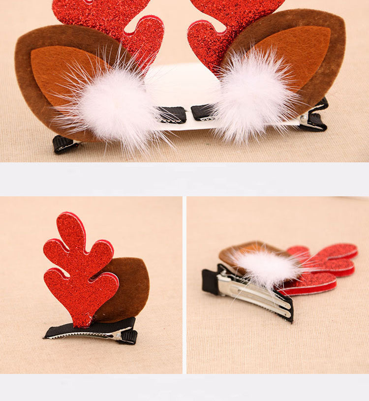 Christmas Small Gifts For Children Antlers Mink Hair Clip Hairpin Set Headdress