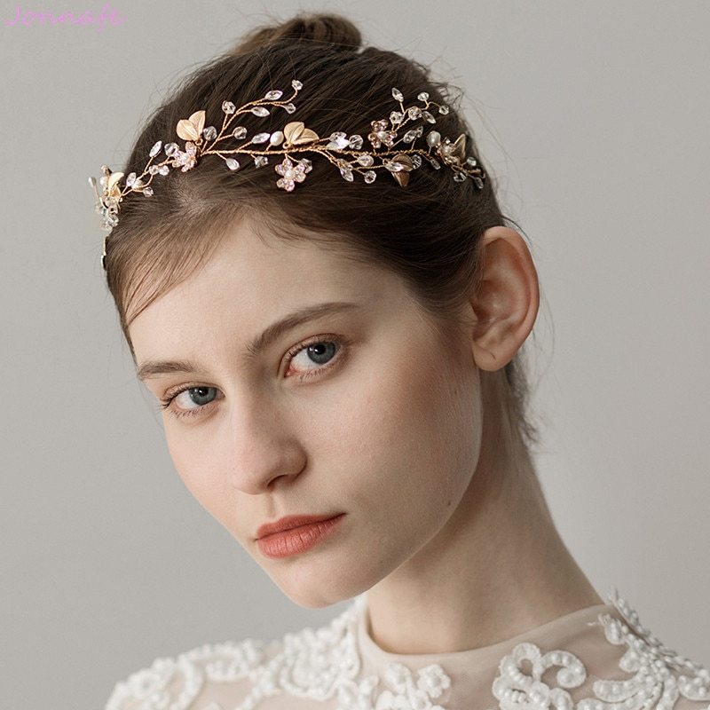 Best Sweet Crystal Branches Bridal Headgear Natural Wind Gold Leaf Bridal Headband