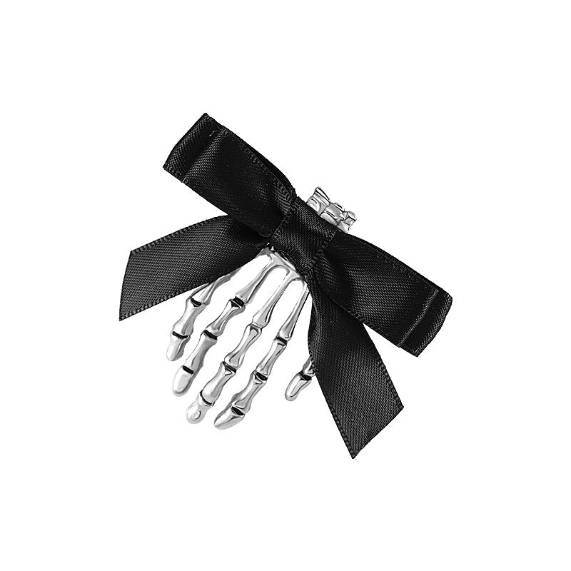 Skeleton Claw Ghost Hand Bow Hair Clip
