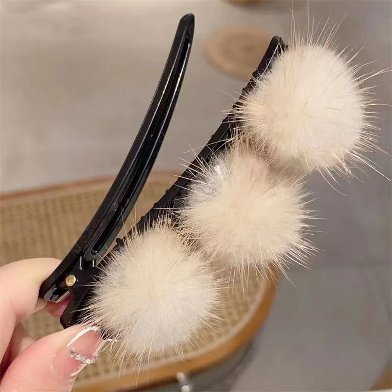 Ladies Hairball Hair Clip Double Sided Side