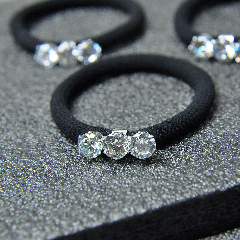 Korean Hair Accessories Zircon Rhinestone Black Hair Ring Hair Rope High Elastic Durable Rubber Band