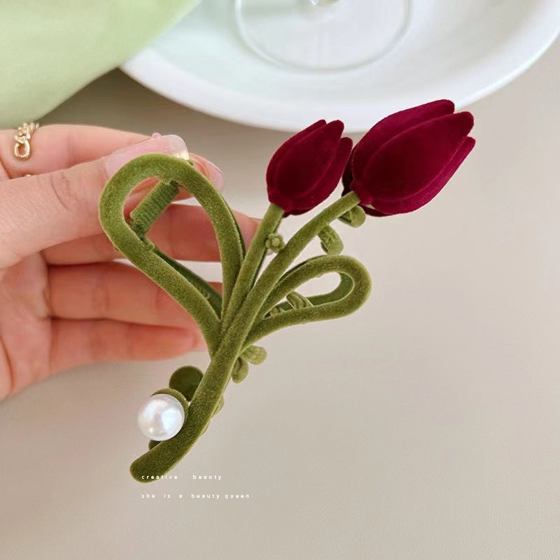 Flocking Tulip Barrettes Female Back Head Hair Updo