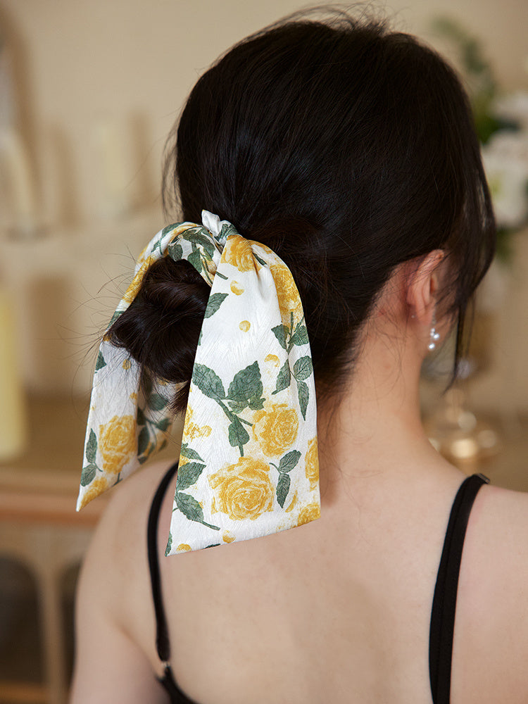 Yellow Rose Ribbon Large Intestine Hair Ring Female High Sense