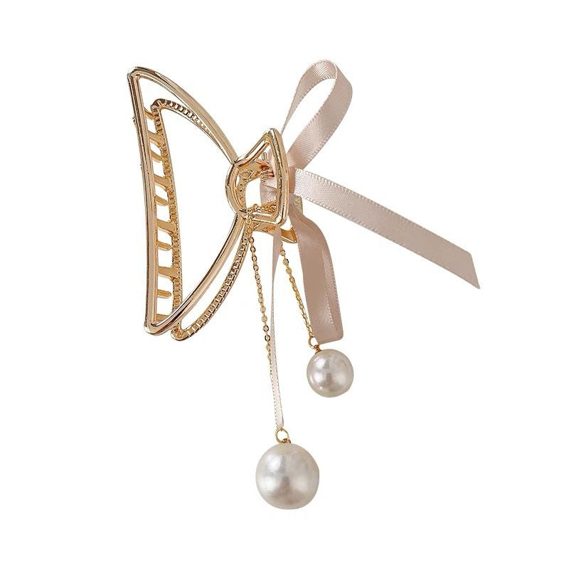 New Hair Accessories Ins Online Influencer Refined Pearl Metal Grip Korean Head Shark Clip Hairware