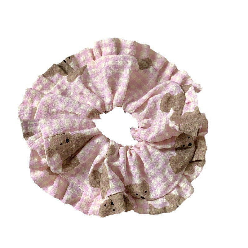 Japanese And Korean Milk Sweet Wafer Plaid Bear Large Intestine Hair Ring