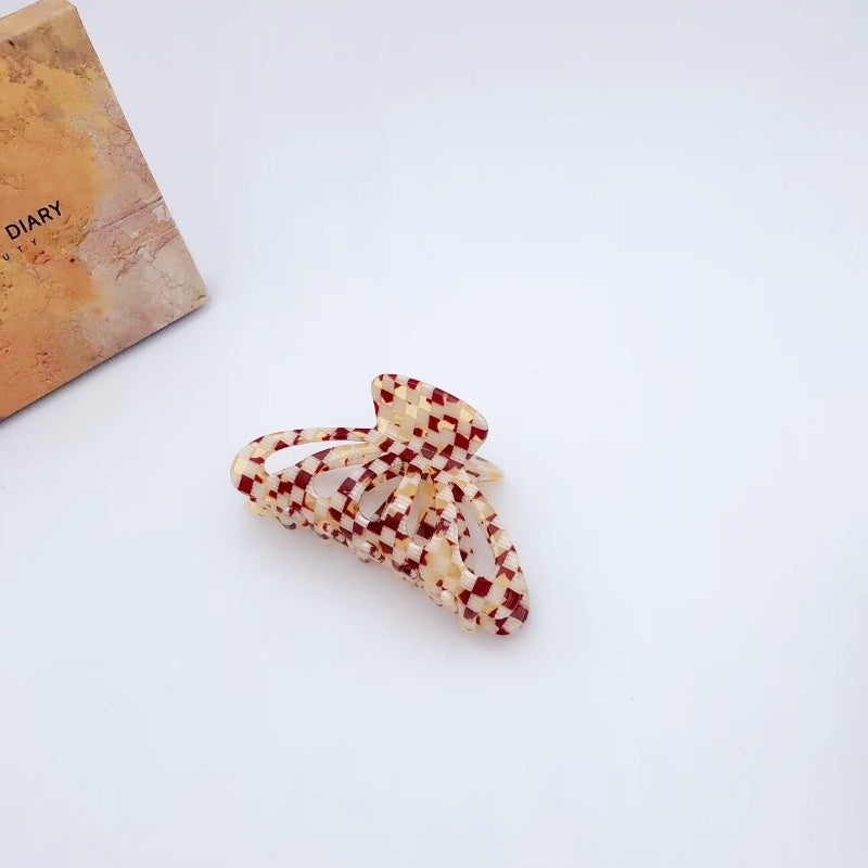 9CM Plaid Barrettes Girly Temperamental Hollow Grip