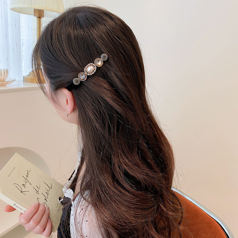 Retro Baroque Rhinestone Pearl Barrettes Female Word Clip Side Clip