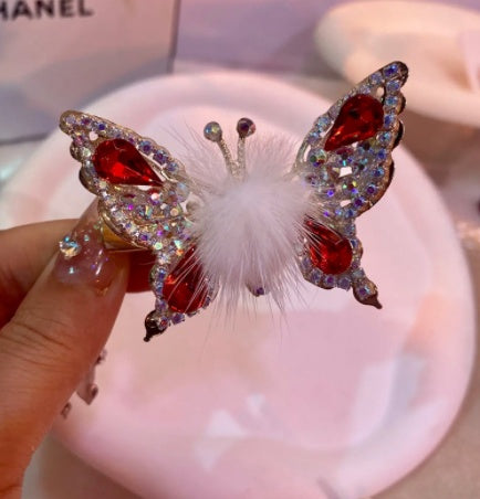Women's Fashionable Mink Fur Moving Butterfly Hair Clip