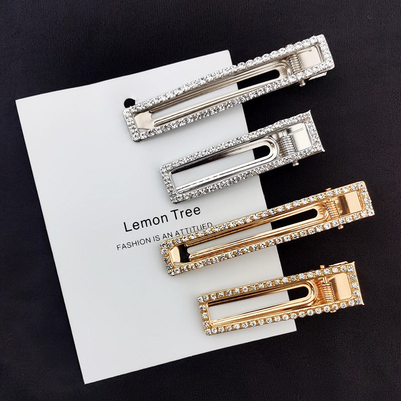 8cm Large Rectangular Metal Barrettes Rhinestone