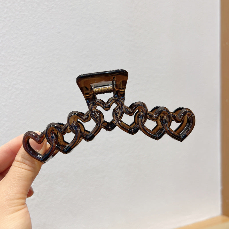 Transparent Brown Large Size Hollow Heart-shaped Barrettes