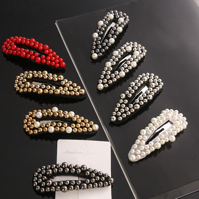 Women's Rivet Droplet Pearl Bb Versatile Hair Clip