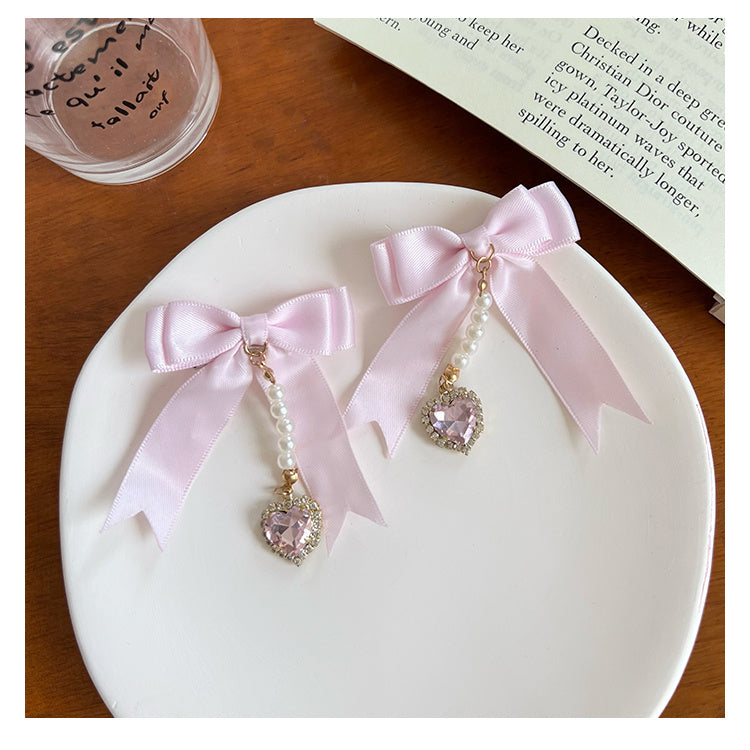 Double Bow Hair Pearl Pendant Pair Clip