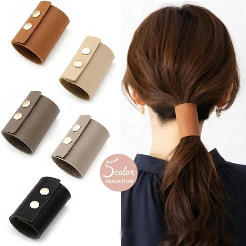 Women's Retro Buckle Leather Hair Ring