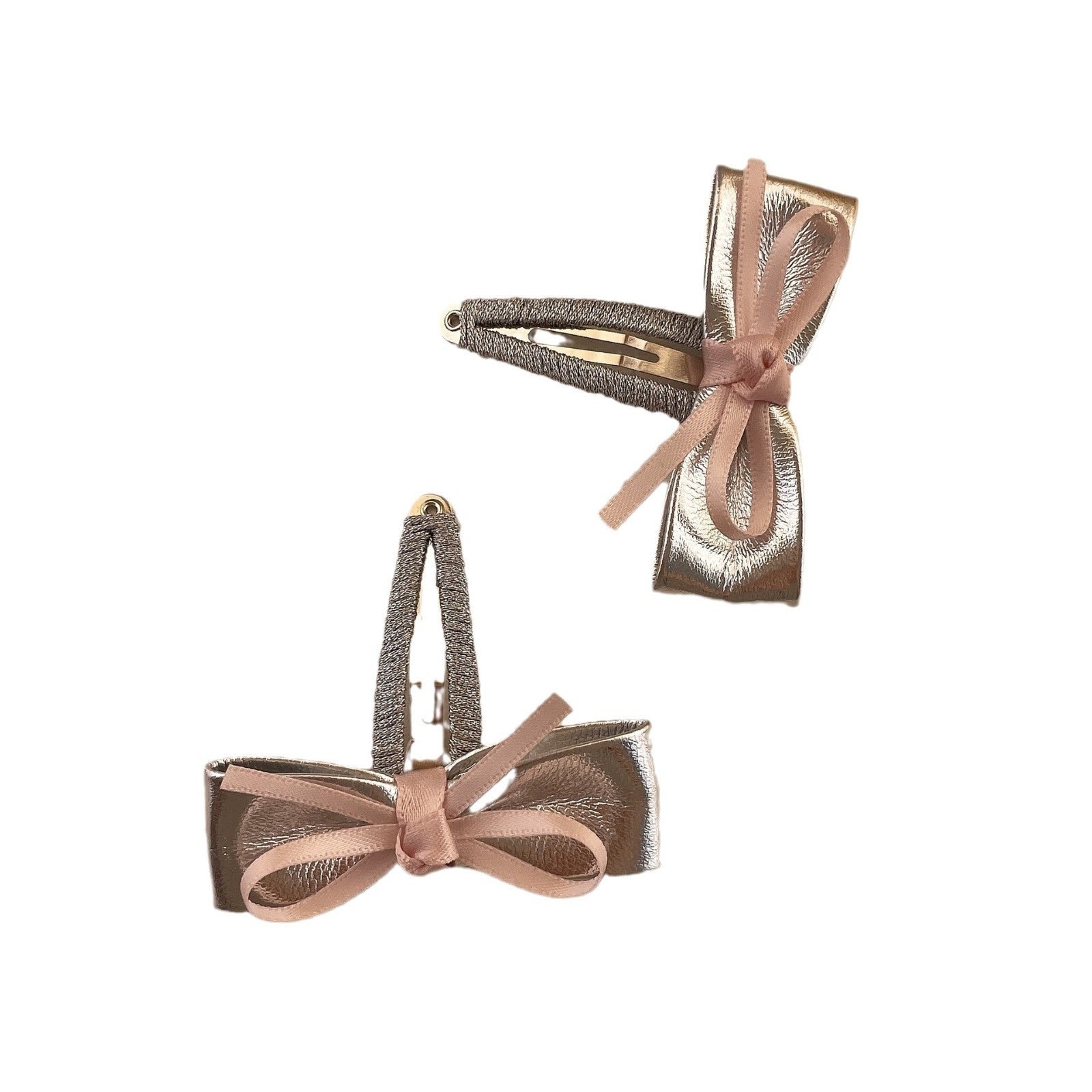 New Sweet Cool Silver Leather Bow Barrettes