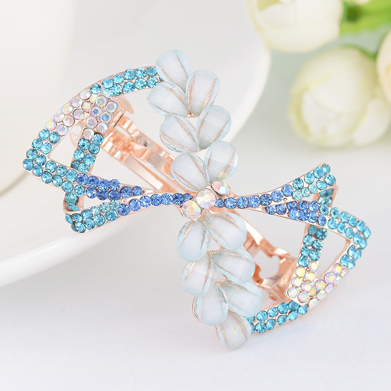 Korean Style Flower Rhinestone-embedded Barrettes Exquisite Head Clip Spring Clip