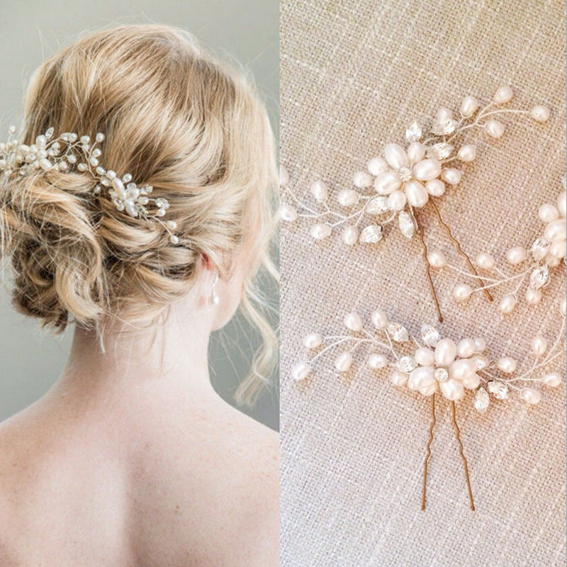 Korean bride handmade pearl crystal Clip Wedding headdress hairpin pin U