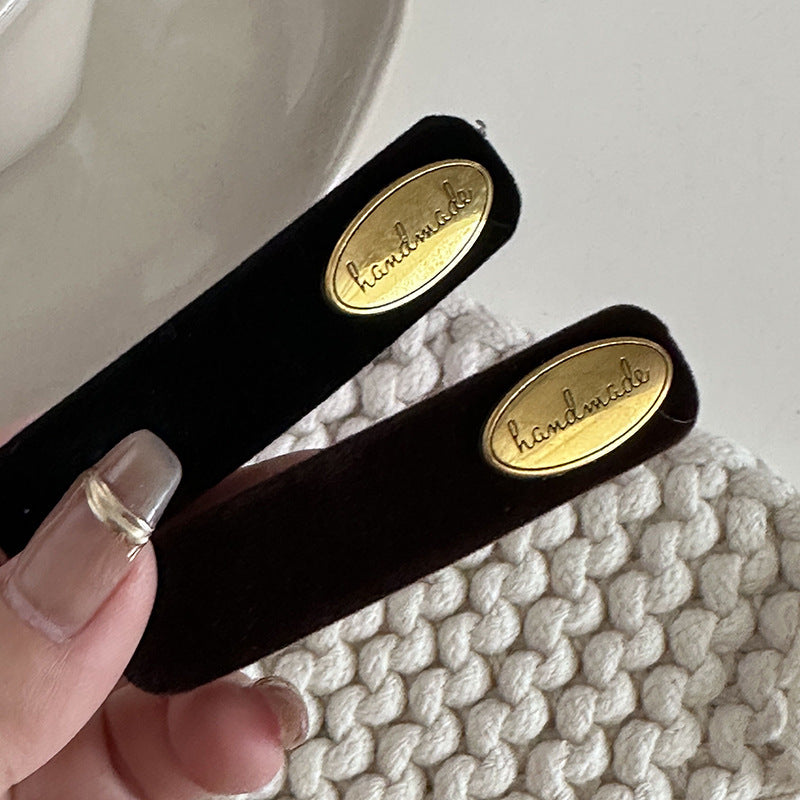 Vintage Gold Label Black Velvet Barrettes
