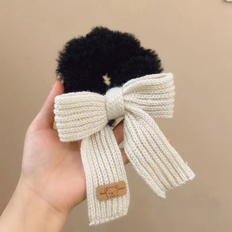 New Autumn And Winter Wool Bow Plush Hair Ring