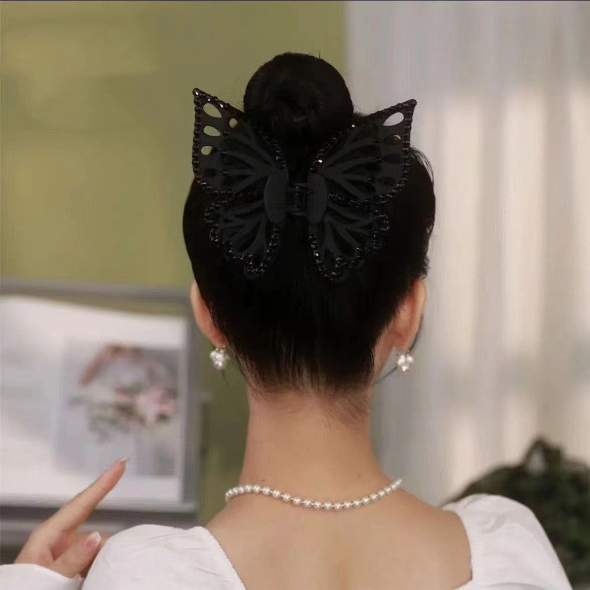 Silicone Women's Double Layer Dark Black Hair Clip