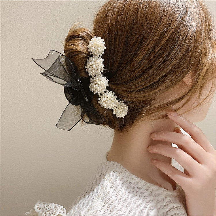 Best Korean Pearl Bow Hair Accessories Autumn Hair Grabbing Clip Hair Claw