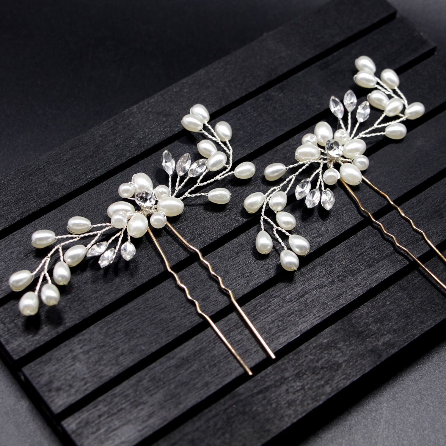 Korean bride handmade pearl crystal Clip Wedding headdress hairpin pin U