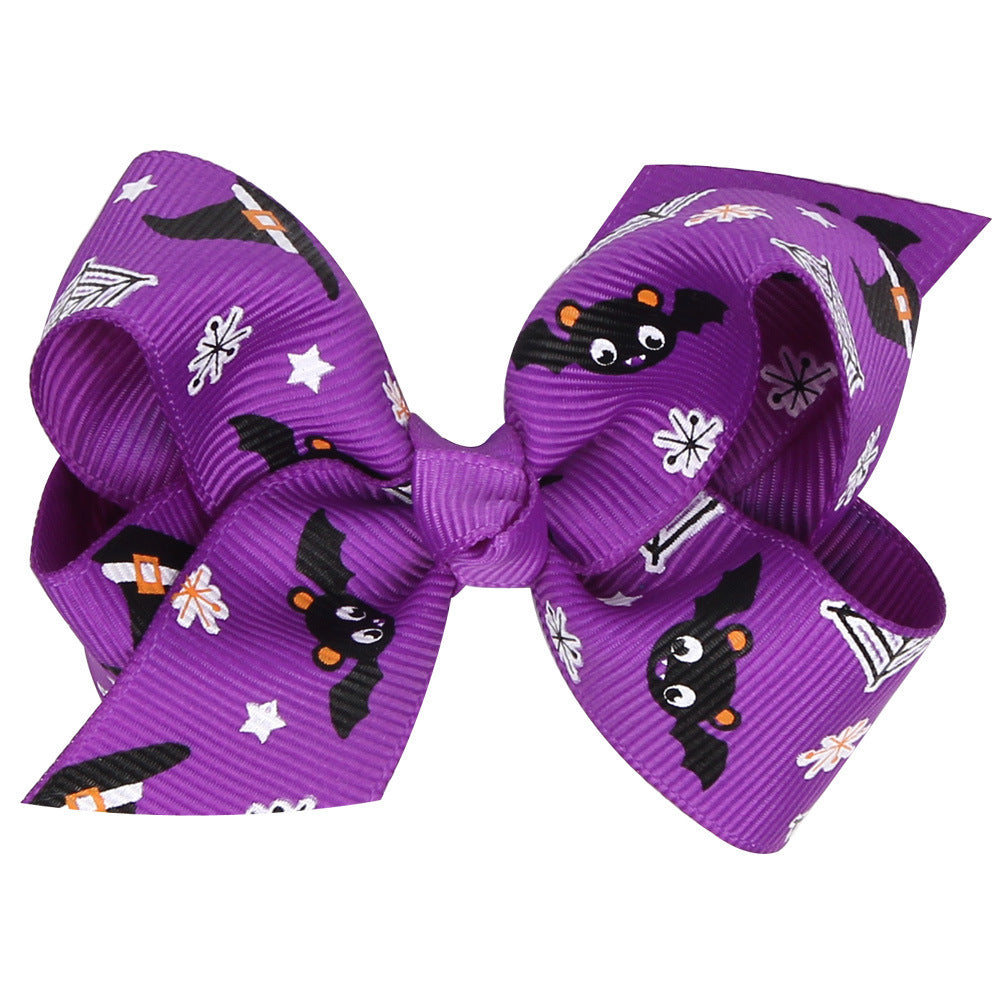 Children's Fashion Halloween Cartoon Print Bow Barrettes