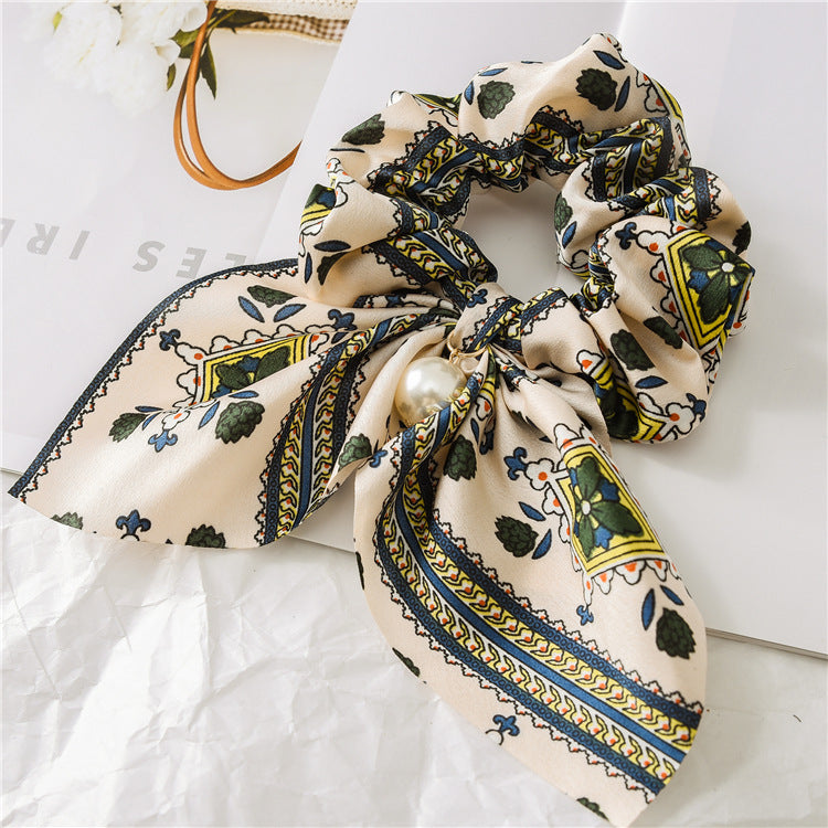 Pearl Pendant Large Intestine Scrunchies Hair Knot Knotted Big Bow Hair Rope