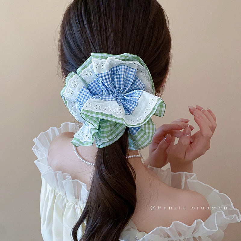 Mint Sea Salt Plaid Large Intestine Hair Ring Atmosphere