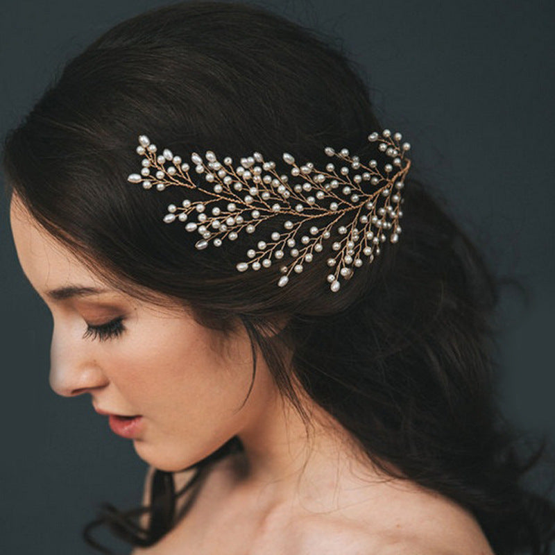Best The bride wedding outdoor shooting handmade pearl comb shape sample leaves hair headdress